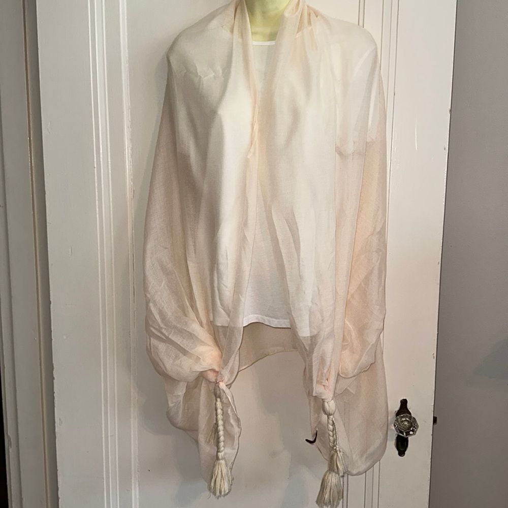 MC Vishangge light tan/cream/ivory thin shawl/wrap with braided cord